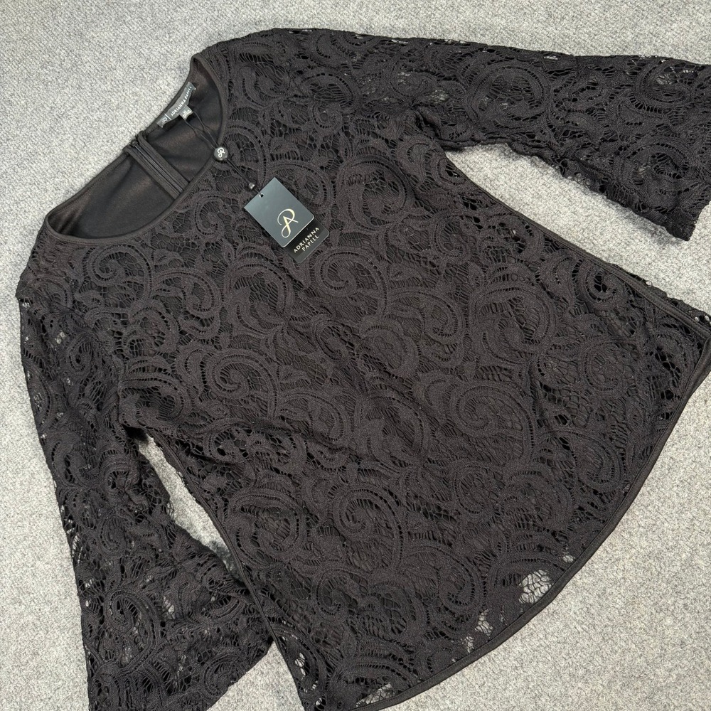 Adrianna Papell Womens Black 3/4 Bell Sleeve Lace Top AD1S300322 Medium #4464
